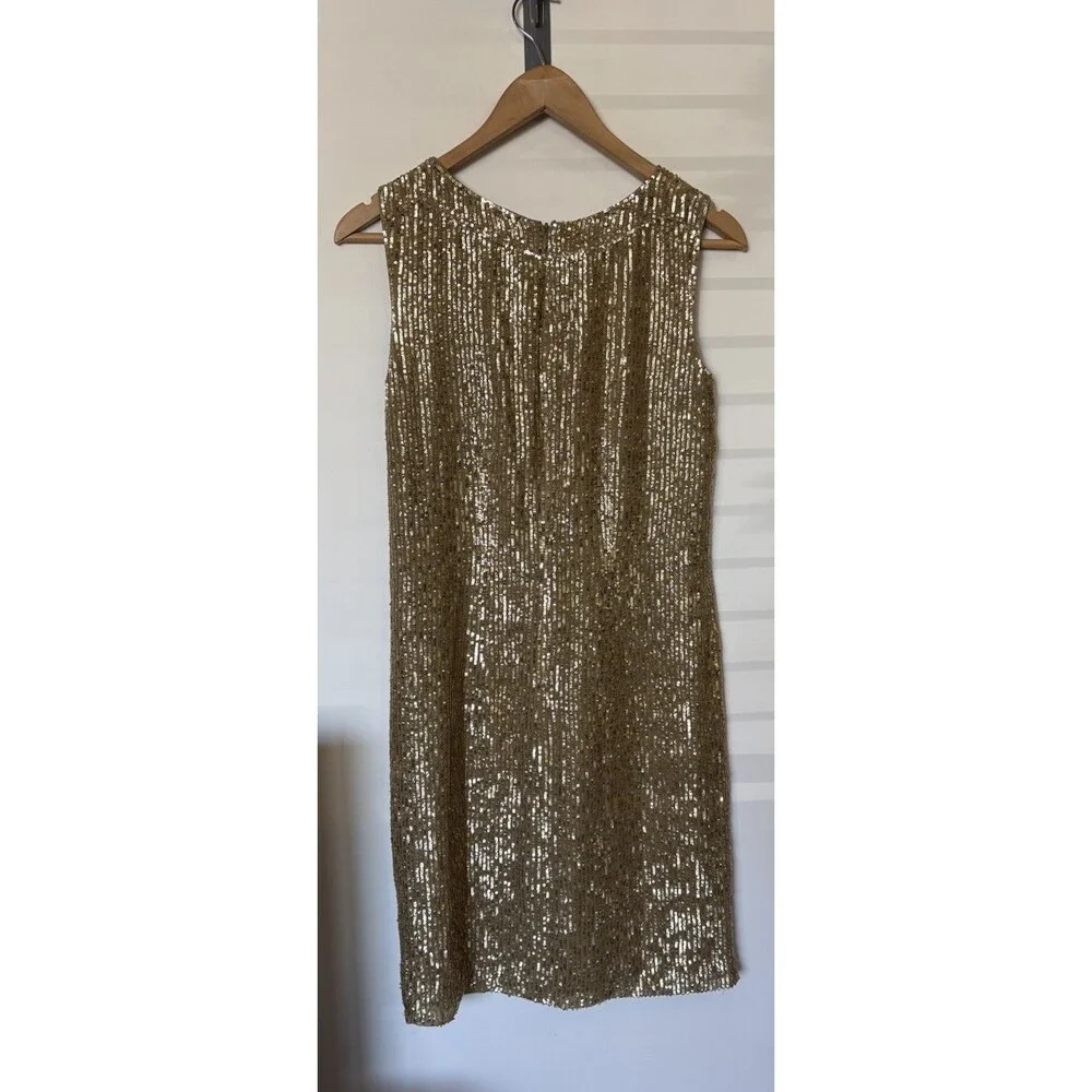 J Crew Collection Gold Sequin Sleeveless Silk Shift Dress Size 0 - Picture 4 of 8